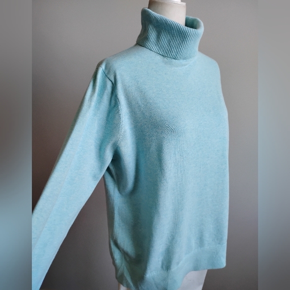 Lands' End Lightweight Cotton Turtleneck Sweater Tiffany Blue Classic Size XL - Picture 3 of 14